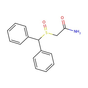 Modafinil – strukturní vzorec C15H15NO2S