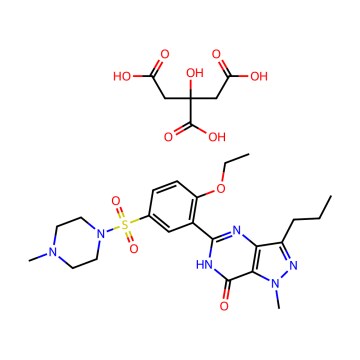 Sildenafil-citrát – strukturní vzorec C28H38N6O11S