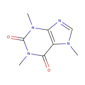 Kofein – strukturní vzorec C8H10N4O2